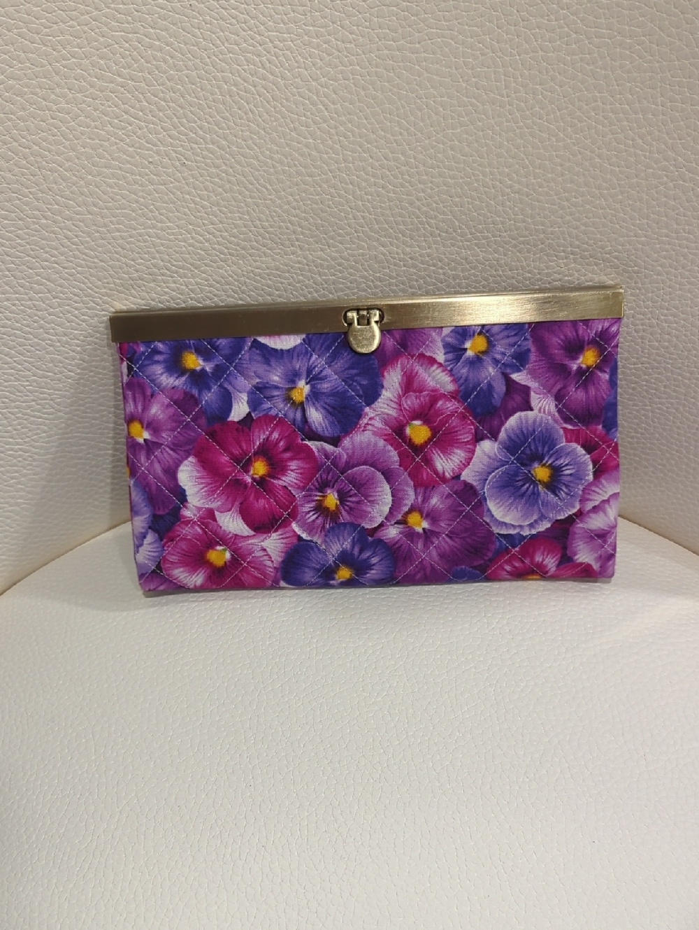 Floral Quilted Clutch Wallet in Purple and Pink